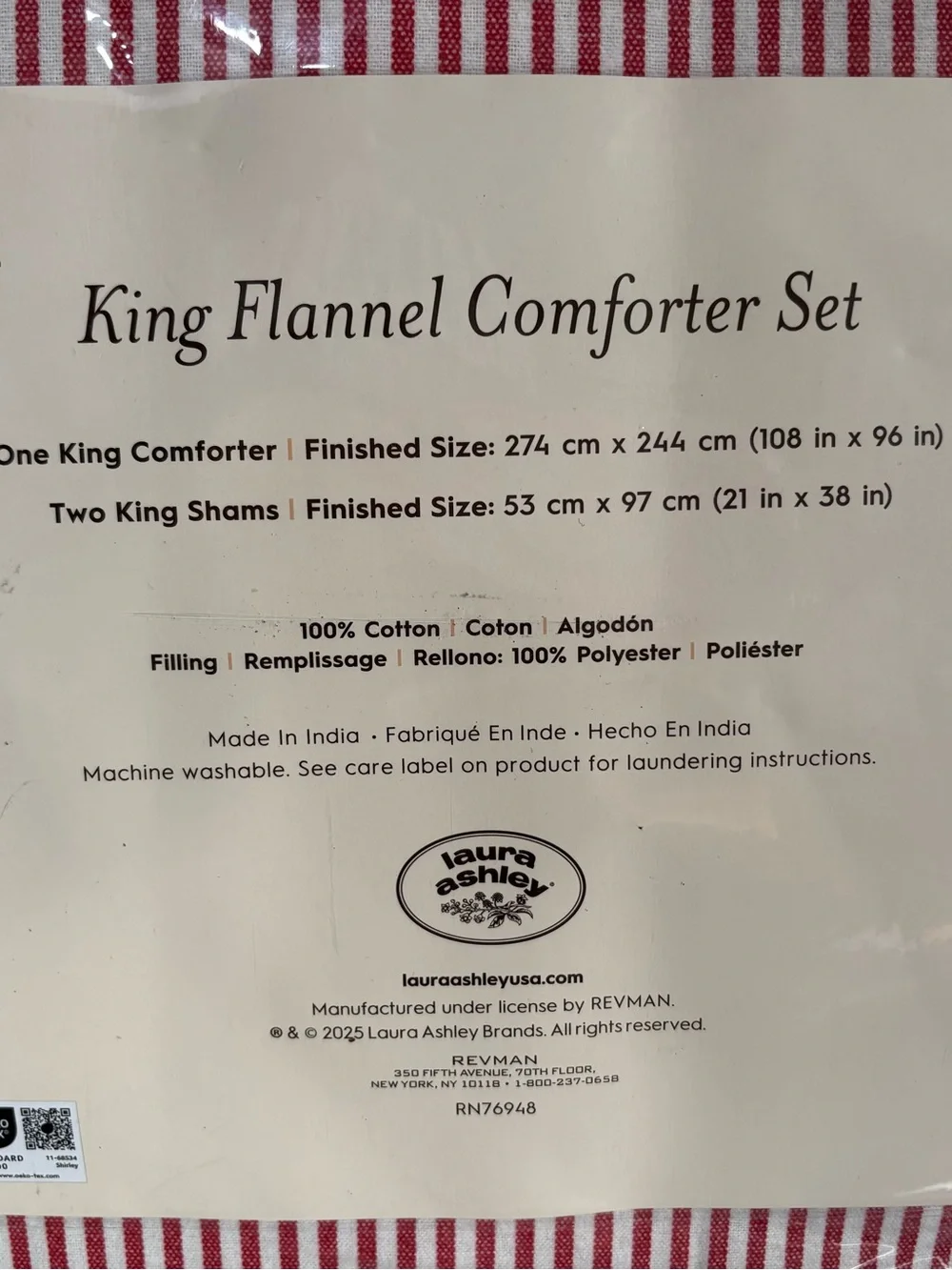 NEW Laura Ashley Red and White Striped King Flannel Comforter